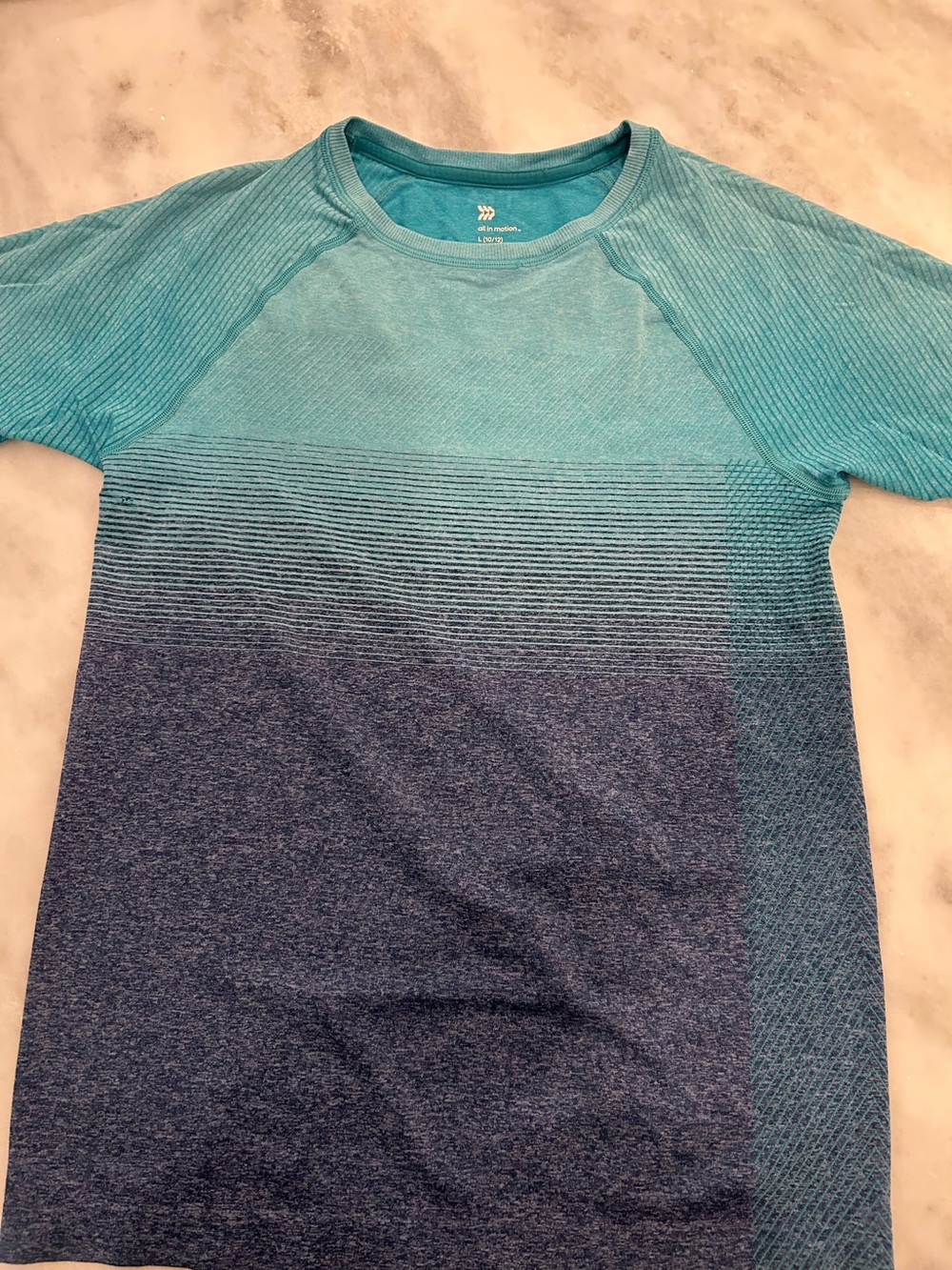 Boys all in motion Teal and Navy Blue Gradient Shirt L(10/12)